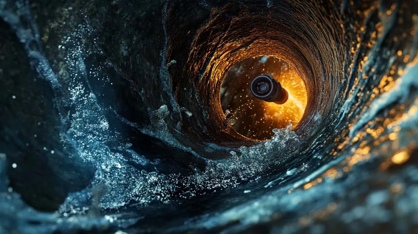 Hydro jetting nozzle removing debris from the inside of a pipe
