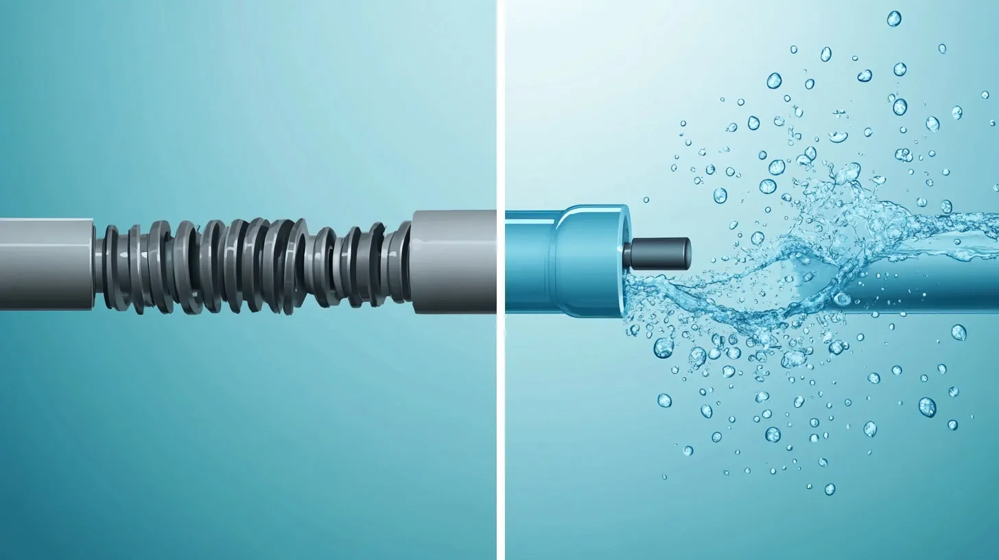 Illustration comparing pipe cleaned by snaking versus hydro jetting